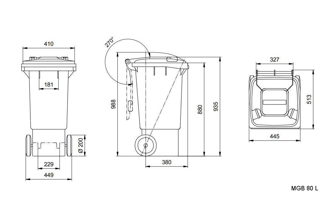контейнеры для раздельного сбора отходов 80 л Чертеж с размерами